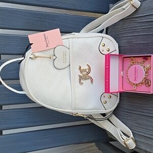 Juicy Couture (2 Piece)White Cream w/Gold Accents Backpack 12x9.5x4.5 & Bracelet